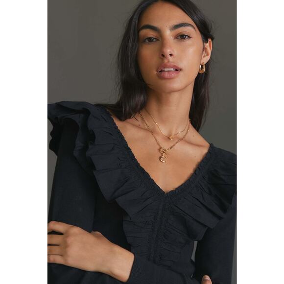 Anthropologie Maeve Long Sleeve Ruffled Top - New - Small - Picture 2 of 5